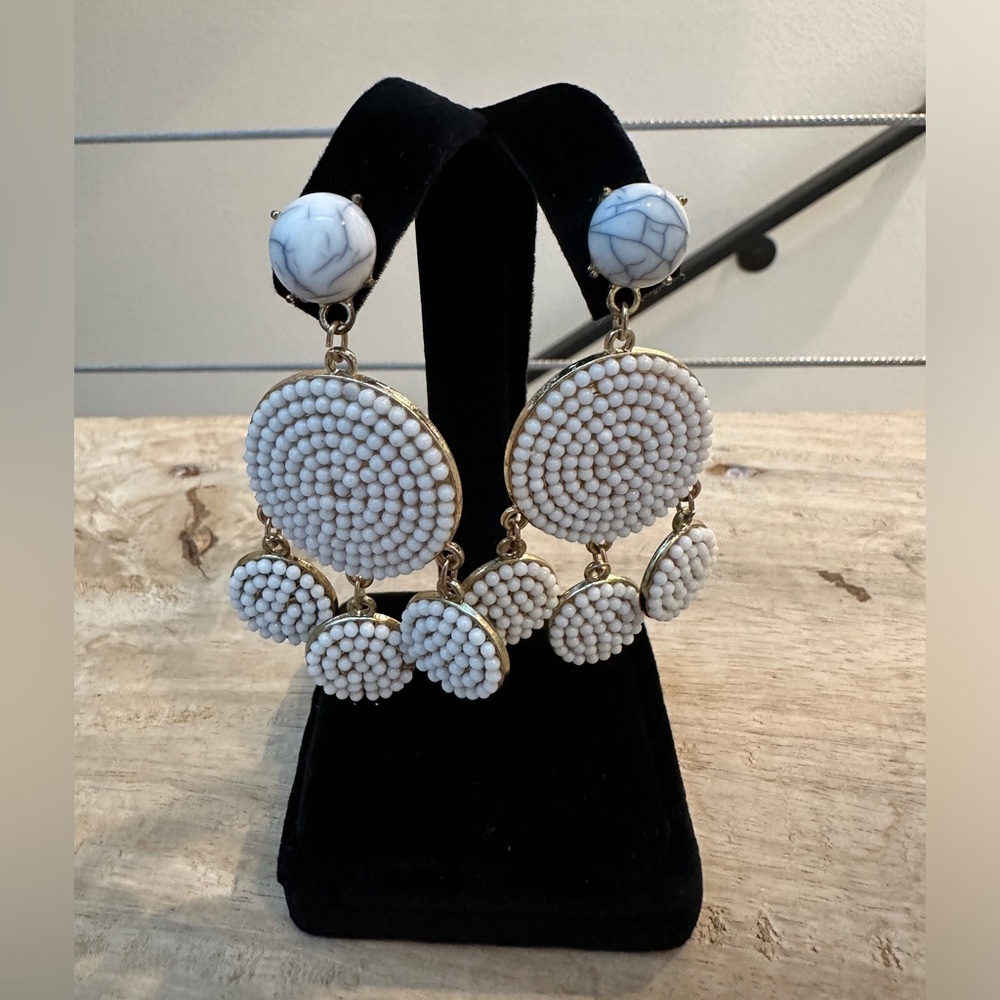 Target White Beaded Statement Dangle Earrings Marble Stud Bold Vacation Earrings
